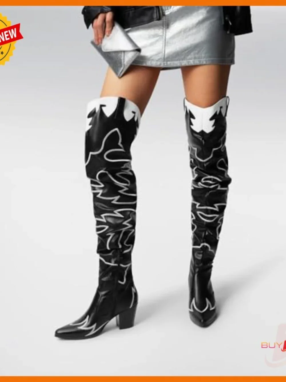 Women's Over the Knee Boots Slouchy Pointed Toe Embroidered Heeled